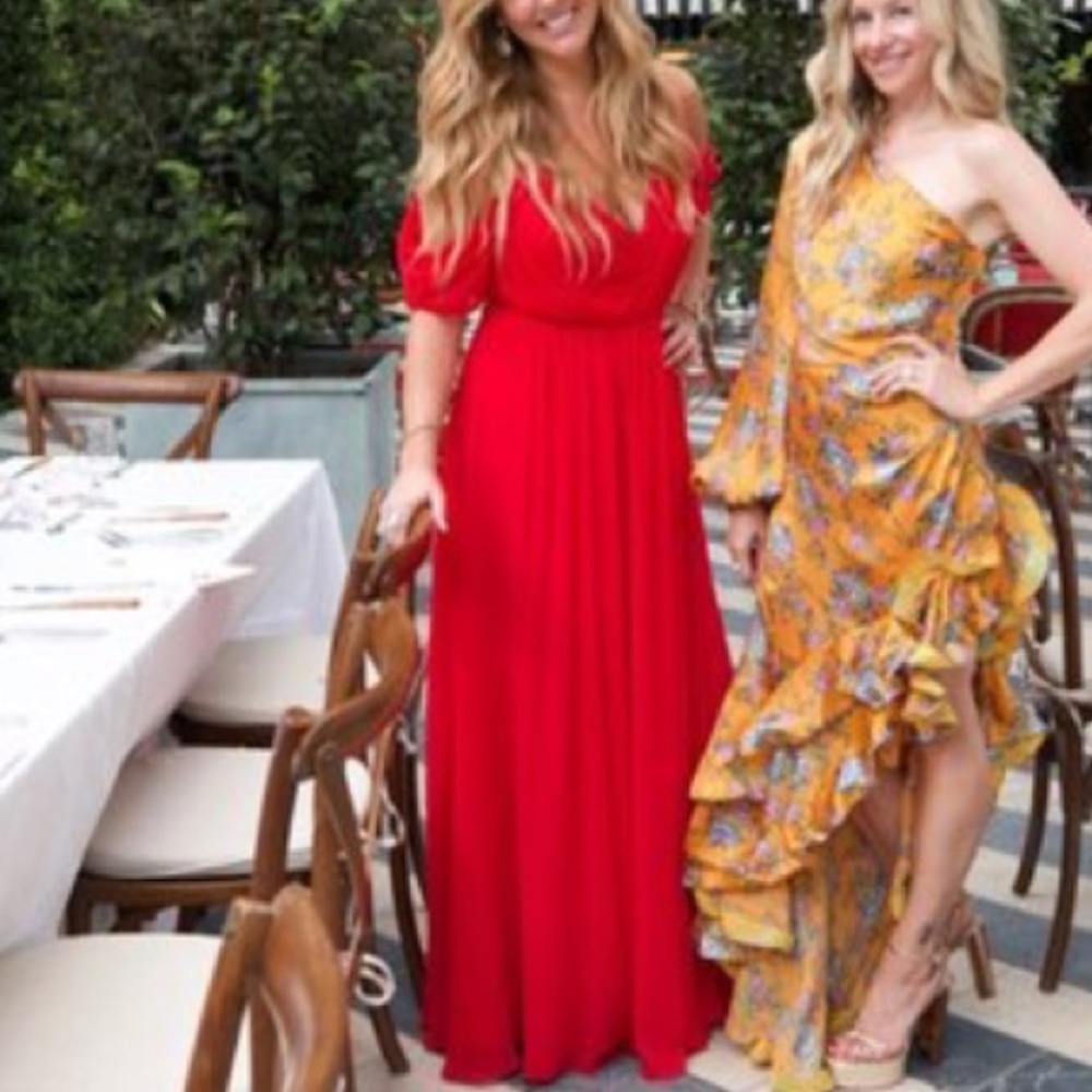 Badgley Mischka Red Cold Shoulder Dress Gown